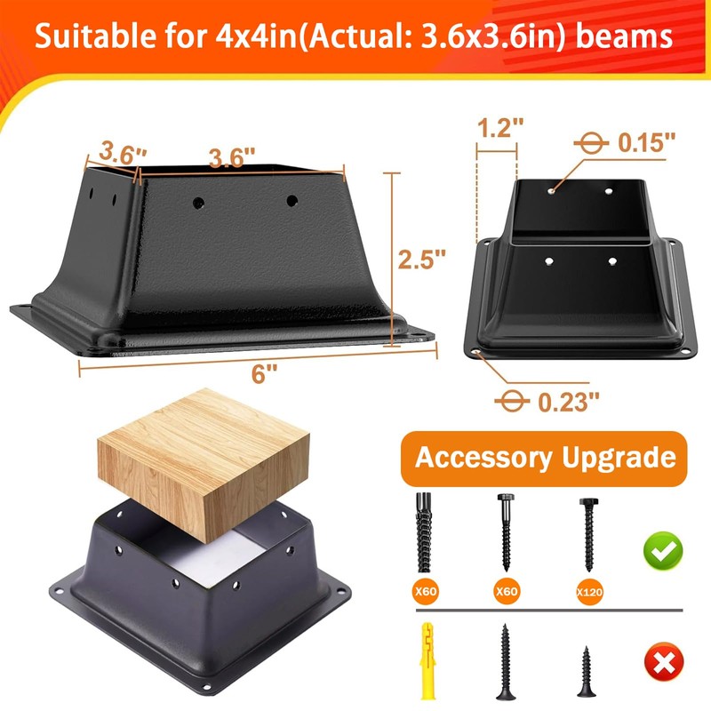 4x4 Post Base 15Pcs, Internal 3.6"x3.6" Heavy Duty Powder-Coated Steel