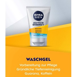NIVEA MEN Active Energy Waschgel (100 ml), Reinigungsgel mit Koffein aus 100% natürlicher Quelle, erfrischende und gründliche Gesichtsreinigung
