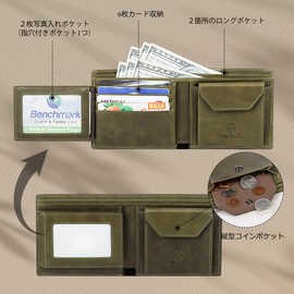 VISOUL Men's Billfold Wallet, Genuine Leather, 11 Card Slots, Photo Pockets, License Holder, Ultra Thin, Large Capacity, Cowhide Leather, No Coin Purse, Popular, Coin Purse, Made by Top Leather