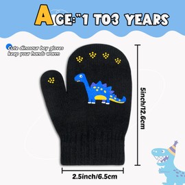 WAWSAM 3 Pairs of Baby Mittens Children's Knitted Gloves Toddler Ski Gloves for Girls Boys, Dinosaurs