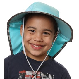 Nozone Eclipse Kid's Sun Hat, Wide Brim Breathable Boys Beach Hat with Adjustable Strap, UPF 50+ Protection - Aquatic Blue, Small