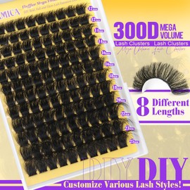 Yawamica Fluffy Lash Clusters Mega Volume Eyelash Clusters 12-25mm Long Thick Cluster Eyelash Extensions Wispy Individual Lashes D Curl Cluster Lashes for Instant Dramatic Lash Extension (DIY at Home)
