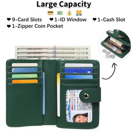 GAEKEAO Small Wallet for Women RFID Blocking Leather Wristlet Purse Bifold Ladies Wallet Credit Card Case with ID Window