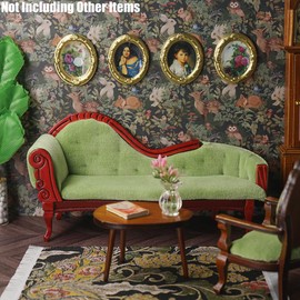 Odoria Dollhouse Chaise Lounge Miniature: 1/12 Scale Settee Chair for Victorian Vintage Living Room - Mini Recliner Seat Luxury - Tiny Loveseat Wood Furniture Antique Green