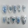 24Pcs Ombre Blue Press on Nails Medium Almond Fake Nails