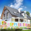 JUNEBRUSHS Happy Easter Banners for Outside, Large Long Spring Bunnies Easter Banner Easter Egg Hunt Decorations Butterfly Flower for Indoor Easter Theme Party Rustic Lawn Sign（9.8 x 1.6 ft）