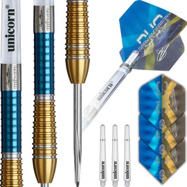 Unicorn Duo Phase 6 Darts Set, Gary 'The Flying Scotsman' Anderson, 90% Tungsten Barrels with Two-Tone Blue & Gold Titanium Coating, Durable Ultrafly Flights, Steel Tip Volute