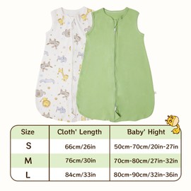 RUIOMII Pack of 2 Baby Sleeping Bags 0-6 Months, Soft Cotton Summer Sleeping Bag Baby 0.5 Tog with Zip, Wearable Blanket for Toddlers, Lions, Deer and Green