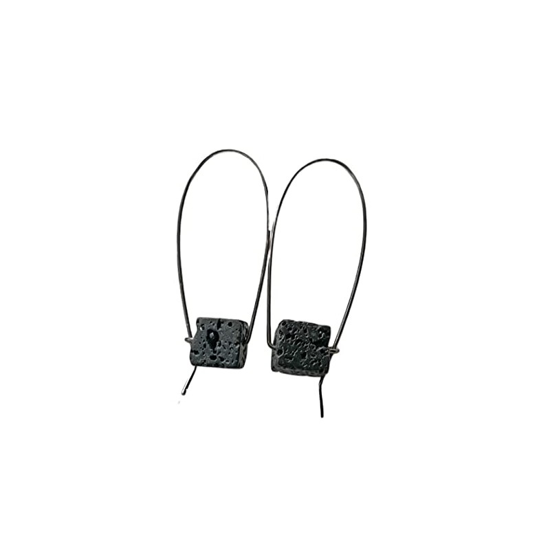 Lava Stone Essential Oil Diffuser Modern Hoop Earrings (Cube Stone,
