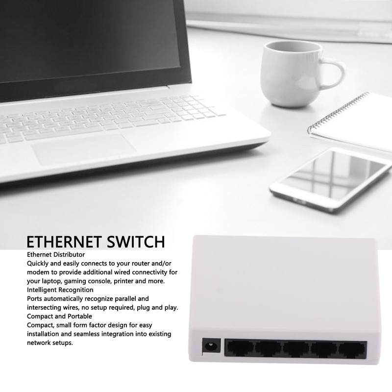 5 Port 10/100Mbps Ethernet Switch Plug and Play Unmanaged Home