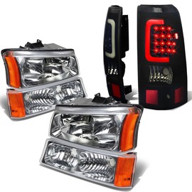 Auto Dynasty Compatible with Chevy Silverado 1st Gen 4pc Pair of Chrome Amber Corner Headlight + Black Smoked Lens 3D LED Tail Light