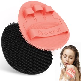 GEENOA Upgrade Silicone Bath Glove 2PCS, 360° Anti-Slip & Enlarged Silicone Body Scrubber for Rich Foam Deep Cleaning, Revolutionary No-Grip & Hand-fit Shower Scrubber for All Skin Types(Black+Pink)