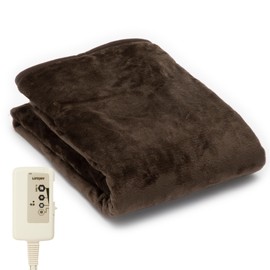 LifeJoy JPN141BFZ Electric Blanket, 55.1 x 31.5 inches (140 x 80 cm), Washable, Double-Sided Flannel, Electric Throw, No Timer Function, Fluffy, Warm Blanket, Dark Brown