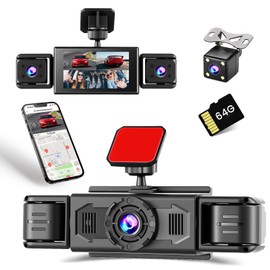 360° FHD Dash Cam 4 Channel Front and Rear Left Right for Car, 1080P+480P*3, 3 Inch HD Dash Camera with Night Vision, Loop Recording, Free 64GB TF Card