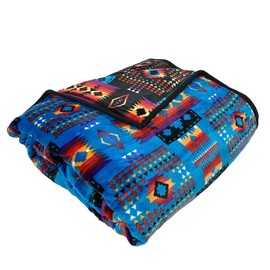 Sacred Thread Fleece Blanket 79"x95" South Western Blankets Reversible Mexican Blankets Vibrant Aztec Blankets and Throws for Aztec Decor for Home Native American Throw Blanket in Flannel Blue Queen