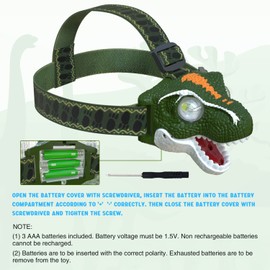 COSOOS LED Headlamp for Kids Flashlight Camping Gear, Roar & Silent Mode, Outdoor Toy Head Lamp for Boy Girl Toddler, 3.4oz Lightweight Headlight, Birthday Gift Easter Basket Stuffer, Battery Included
