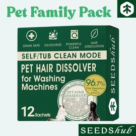Seedshub Pet Hair Dissolver- Hair/ Pet Hair Remover,for Washing Machines, Pet Hair Removal, for dog and cat, Pet Owner Essentials, Washing Machine Cleaner, for Top and Front Load, deep cleaning, Deodorizer, Household Items, Home:_Pet Family Pack_12 Sachets/75g