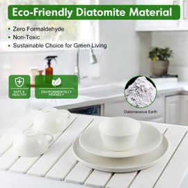 BAKFUFIY Stone Dish Drying Mat for Kitchen Counter | Diatomaceous Earth Quick-Dry Absorbent Large Dry Mats 24"×16" White