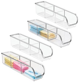 iDesign 3-Section Sugar Packet and Tea Bag Holder for Kitchen or Pantry Storage - Set of 4 - Clear
