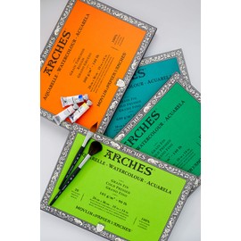 ARCHES A1795073 Aquarelle 100% Satin 300 g Block Glued 4L 26 x 36 20 Sheets Natural White Paper
