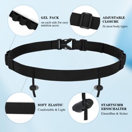JasGood Triathlon Race Number Strap Adjustable Running Belt with Number Holder 6 Gel Holder Running Belt for Jogging Marathon Cycling, black