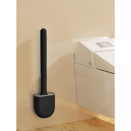 1pc Silicone Toilet Brush, Compact Home Wall-Mounted Cleaning Brush, Detachable Long Handle, Side Breathing Hole, Anti-Leakage, Flat Head, Soft Bristles, Quick Drying, PP, TPR - Colour: One Set, Size: one-size