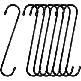Tmtains 8 Pack Large S Hooks for Hanging Heavy Duty 10 Inch Long Steel Metal Hanger Black Extension Hooks for Closet Hanging Jeans Clothes Bird Feeders Plants Garden Indoor Outdoor