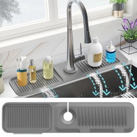 24 Inch Faucet Mat for Kitchen Sink Splash Guard Behind Faucet, 5° Slope Silicone Draining Mat,Sink Protectors for Kitchen Sink, Longer Silicone Faucet Guard, Kitchen Sink Faucet Mat, Black