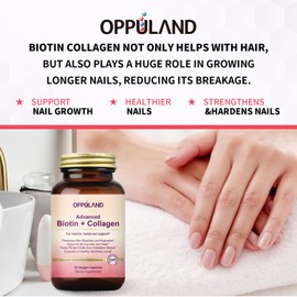 oppuland Biotin and Collagen Supplements-Biotin 5000 mcg + Collagen for Women-Supports Strong Hair,Nails & Healthy Skin-60 Veggie Capsules