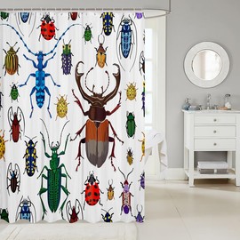 Feelyou Bug Shower Curtain Flying s Pattern Bath Curtain with 12 Hooks Colorful Beetle Nature Animal Bathroom Shower Curtain Set for Stalls Bathtubs 72Wx72L