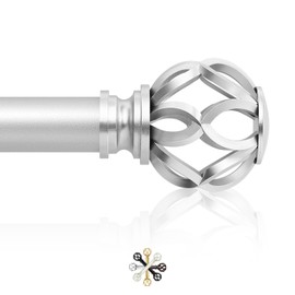 TVWOO Silver Decorative Farmhouse Curtain Rods:18-45 Inch Adjustable Heavy Duty Single Window Curtain Rod for Bedroom Living Room,Nickel Boho Rustic Drapery Rods with Vintage Twist Finial Easy Install