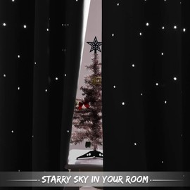 NICETOWN Children Blue Blackout Curtain - Hollow Star Space Inspired Night Sky Twinkle Christmas Star Curtain, Window Drape for Bedroom (1 Panel, 52 x 63 inches Panel, Navy Blue)