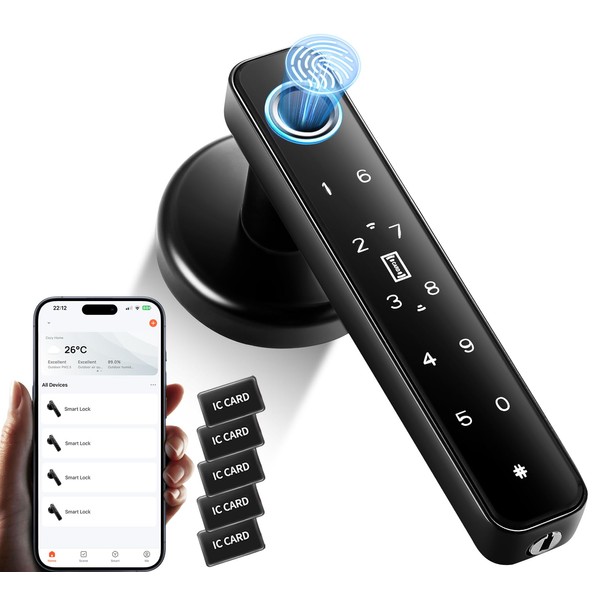Hutehoute Fingerprint Door knob, Full Function 5-in-1 Smart Door Knob,