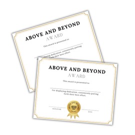 Above & Beyond Award Certificate 6pk Linen 8.5x11” Volunteer Appreciation Mentor Sponsor Work Office Excellence Community Service