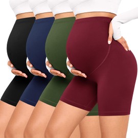 VALANDY Creamlush 4 Pack Maternity Shorts–Over The Belly Buttery Soft Stretchy Maternity Lounge Yoga Shorts