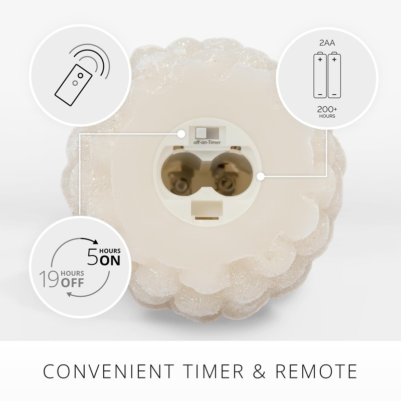 Luminara Pinecone Flameless Candle White Swan Glitter and Snow Finish