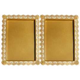 2Pcs Rectangle Iron Cupcake Serving Tray Fruit Dessert Plates for Party Anniversary Wedding Christmas Baby Shower (Gold)
