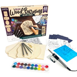 ArtSkills Wood Burning Kit for Beginners, Deluxe Pyrography Wood Engraving Art Set with Burner Pen, Stencils, Watercolor Paints, DIY Tools for Adults and Kids, 48 Pieces