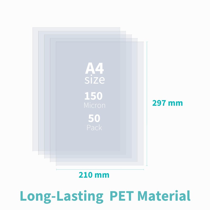 Binditek 50 Pack A4 PET Clear Binding Covers, 150 Microns,