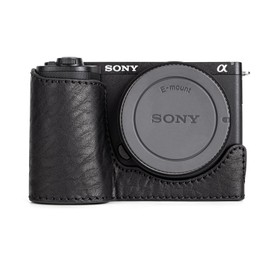 MUZIRI KINOKOO Sony ZV-E10 II Case, Vintage Textured Genuine Leather Half Case Compatible with Sony Alpha ZVE10 II/ZV-E10 II Camera with Bottom Opening & 1/4" Thread Screw, black, Camera case
