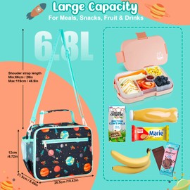 Homtibrm Insulated Lunch Bag, Kids Lunch Cool Bag with Adjustable Strap, Waterproof Lunch Box Bag for Adults Kids Boys Girls Work School Picnic (Planet)