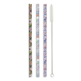 Vera Bradley Colorful Reusable Straw Set with Storage Pouch & Cleaning Brush, Includes 3 BPA-Free Plastic Drinking Straws, Spring 22 Medley