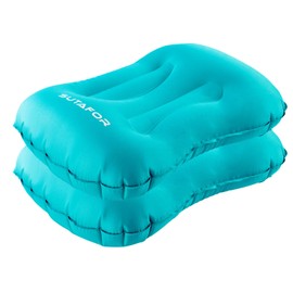 SUTAFOR Inflatable Pillow, Pack of 2, Ultralight Camping Pillow, 73 g, Travel Pillow, Inflatable Soft Beach Cushion, Air Cushion for Outdoor, Hiking, 41 x 28 cm, Peacock Blue