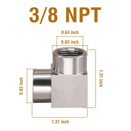 Napredak stainless steel 90 degree elbow pipe fitting connector, NPT 3/8 female thread Forged elbow, heavy duty 4350 psi (1 pc)