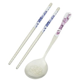 Qtqgoitem Travel Picnic Stainless Steel Purple Flower Printed Spoon Chopsticks w Case (Model: 4da 42f 80a 7cd d19)