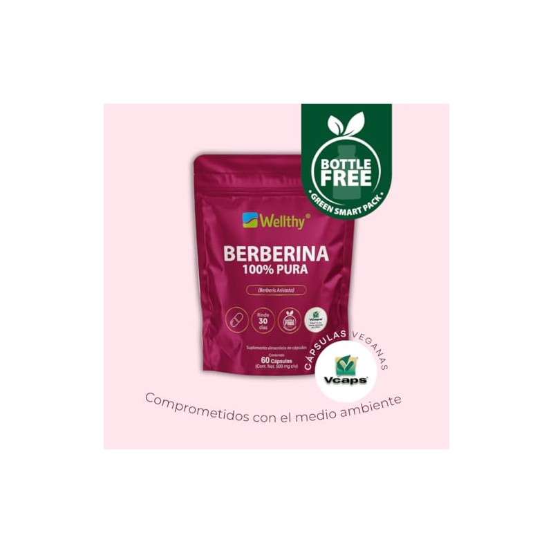 Wellthy Berberina Pura Cápsulas 100 Berberis Aristata 500mg Dias Consumo
