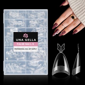 UNA GELLA Almond Shape Nail Tips Half Cover 216pcs Medium Almond Gel x Nail Tips Pre-buff Matte Soft Gel Almond Acrylic Press On Nails Easier Gel Nail Extentions Art Salon 12 Sizes