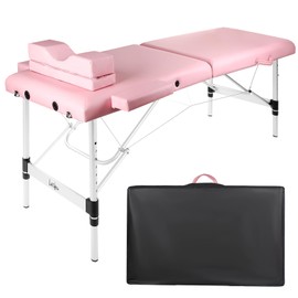 Masajeo Portable Lash Bed for Lash Extensions Massage Table with Eyelash Pillow Esthetician Bed Spa Table Spa Bed Height Adjustable Waterproof Aluminum Frame (Pink)