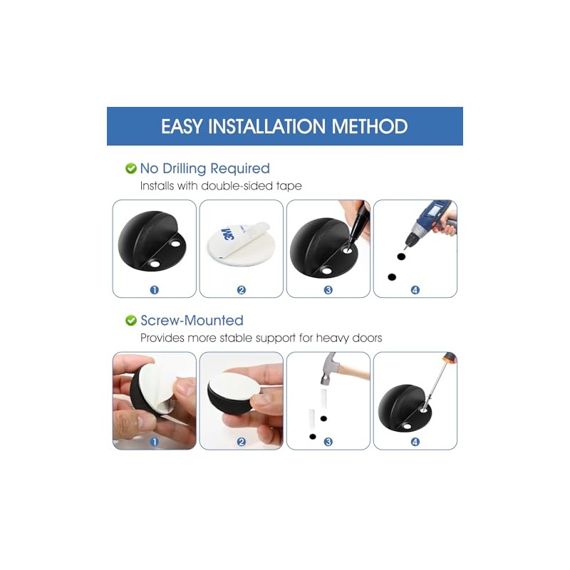 Topes de puerta autoadhesivos, protector de pared de acero inoxidable,