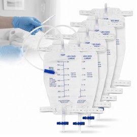 5 Urine Leg Bags 750 ml with 45 cm Hose and Return Valve